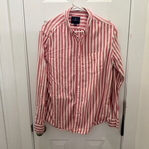 American Eagle Outfitters Pink and White Striped Button-Down Shirt